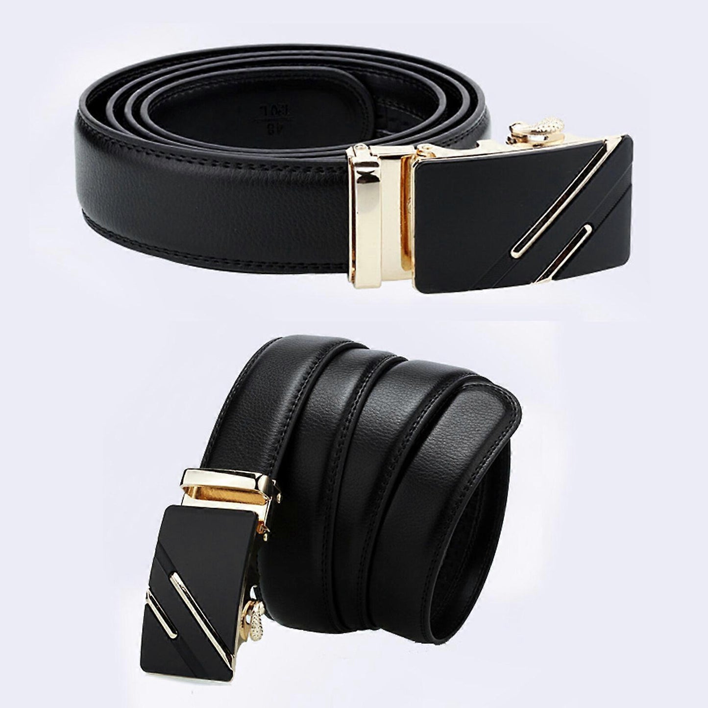 Men's Genuine Leather Work Belt, Casual Jeans Belt with Automatic Buckle Black