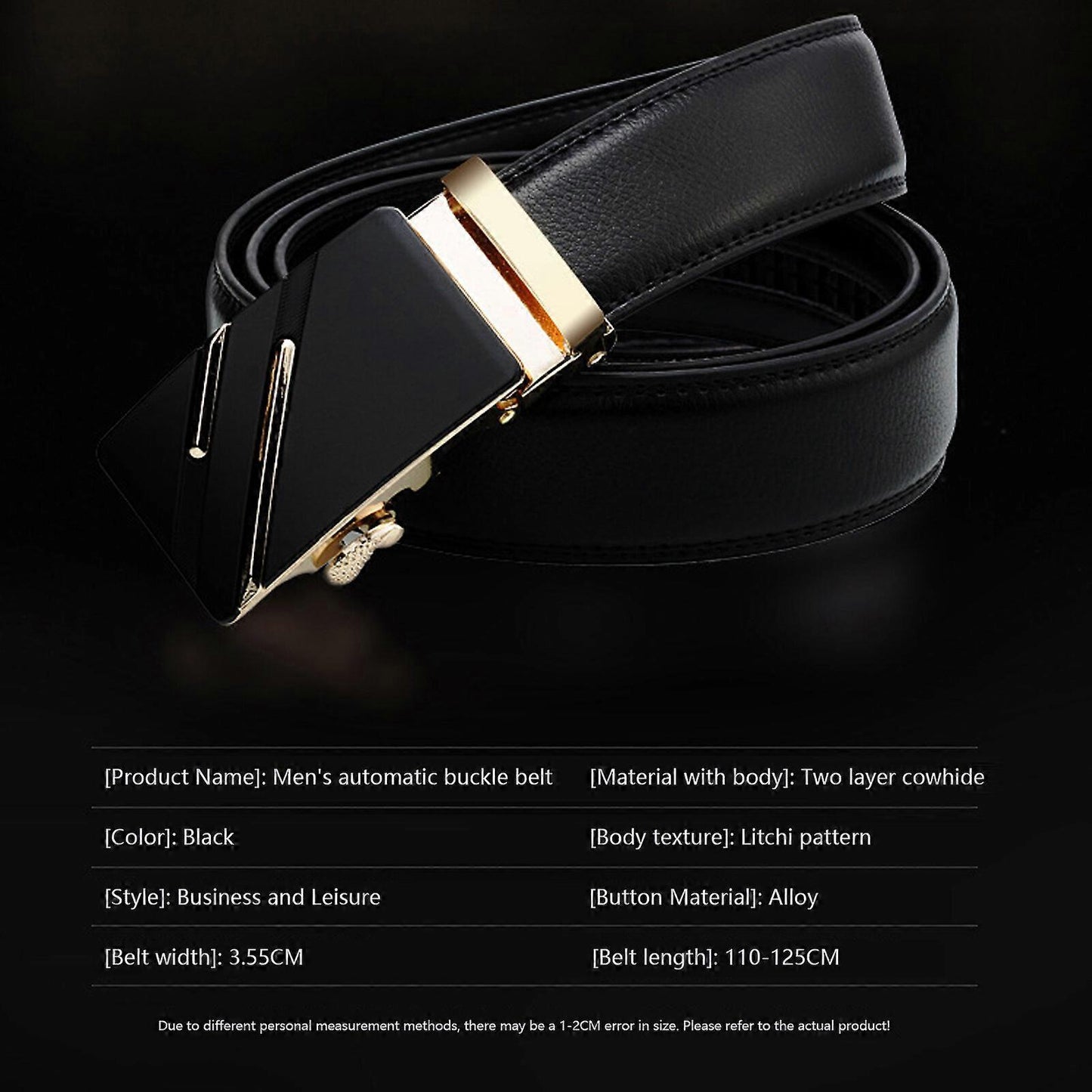 Men's Genuine Leather Work Belt, Casual Jeans Belt with Automatic Buckle Black