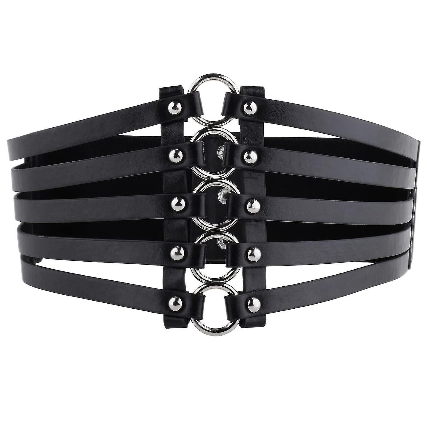 Women's Gothic Punk Wide Faux Leather Corset Waist Belt with Rivets