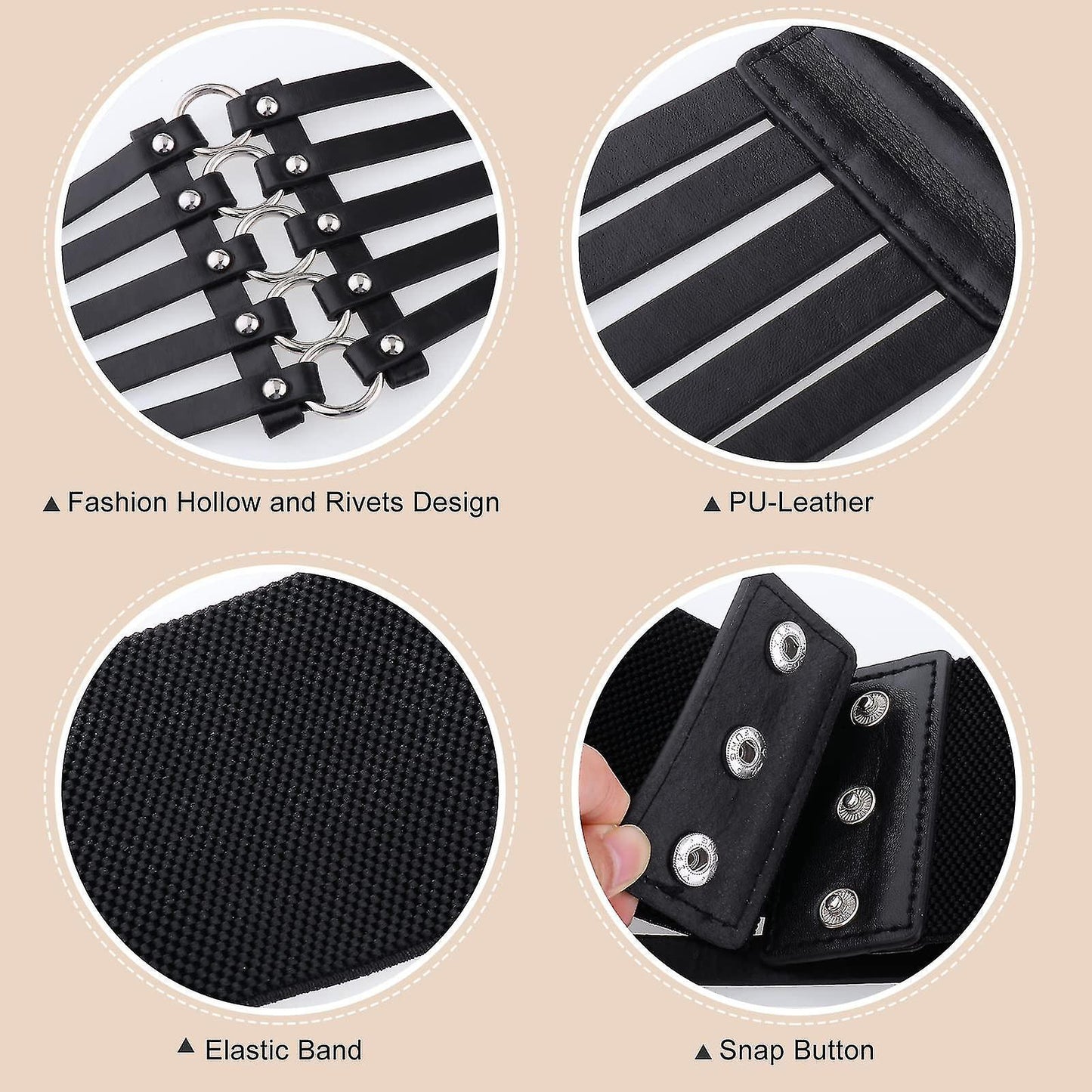 Women's Gothic Punk Wide Faux Leather Corset Waist Belt with Rivets