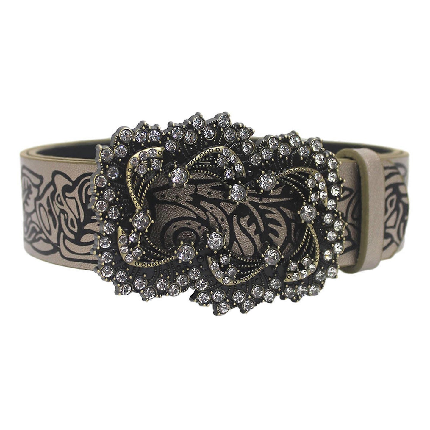 Women's Coffee Vintage Floral Embossed Leather Dress Jeans Belt