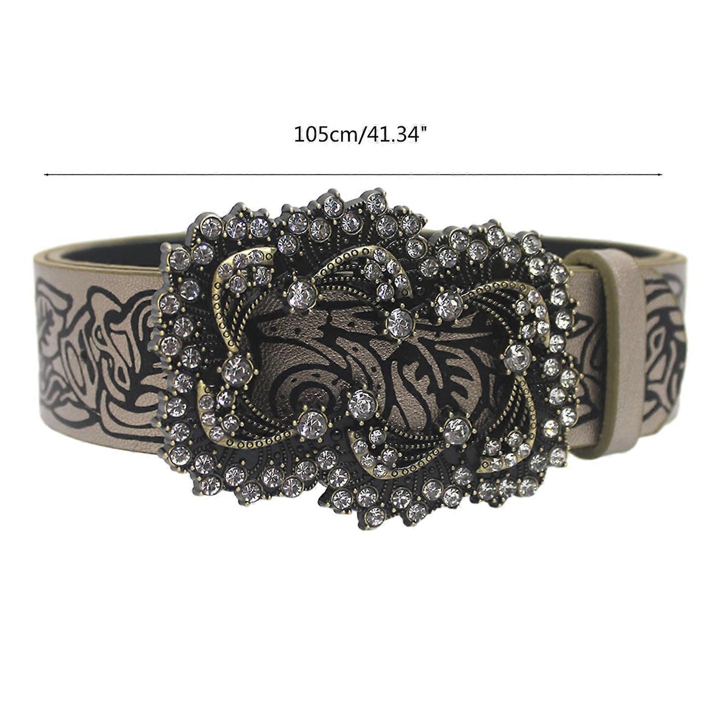 Women's Coffee Vintage Floral Embossed Leather Dress Jeans Belt