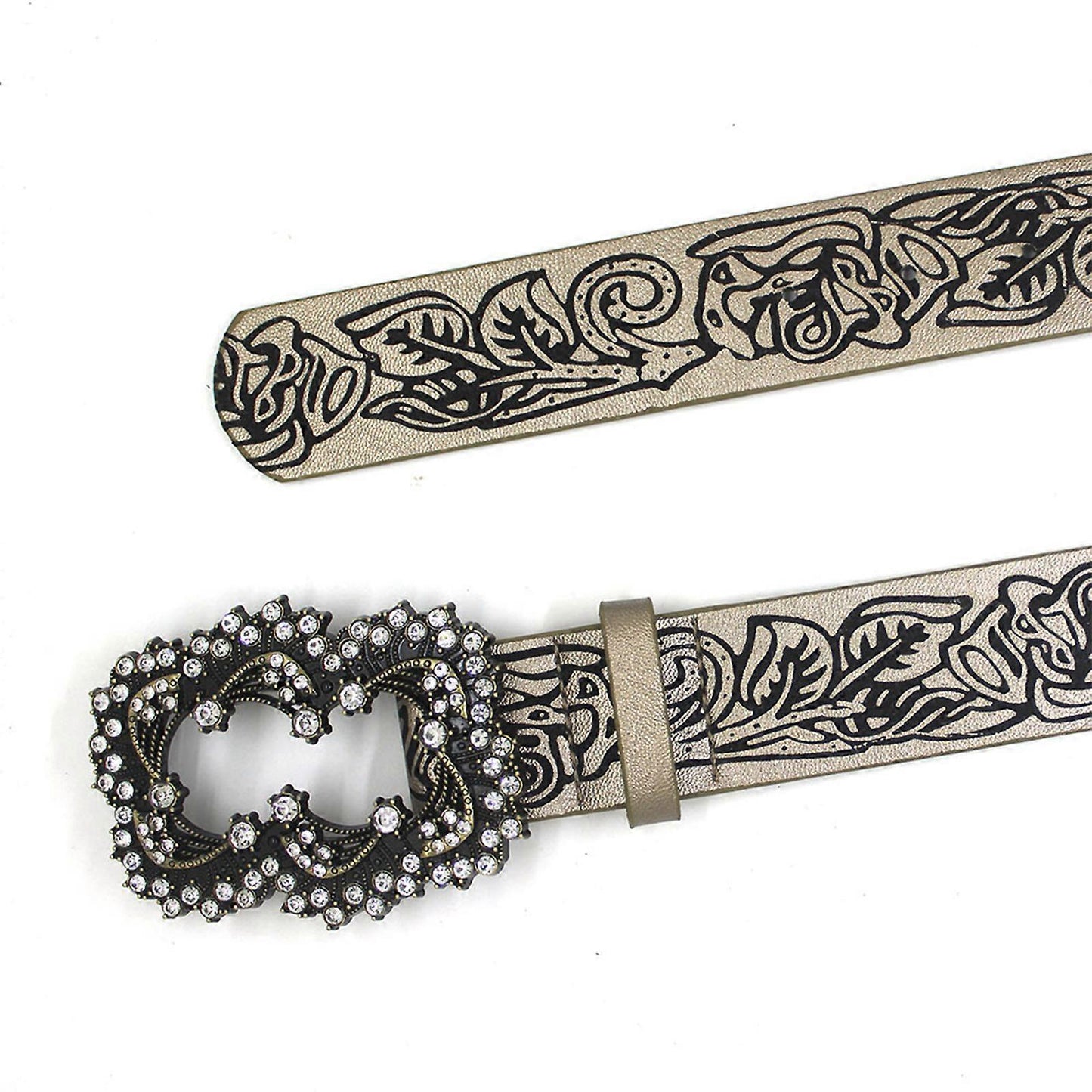 Women's Coffee Vintage Floral Embossed Leather Dress Jeans Belt