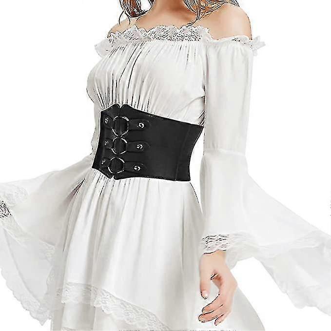 Women's 83cm Wide Leather Corset Belt with Studs, Elastic Waist Design