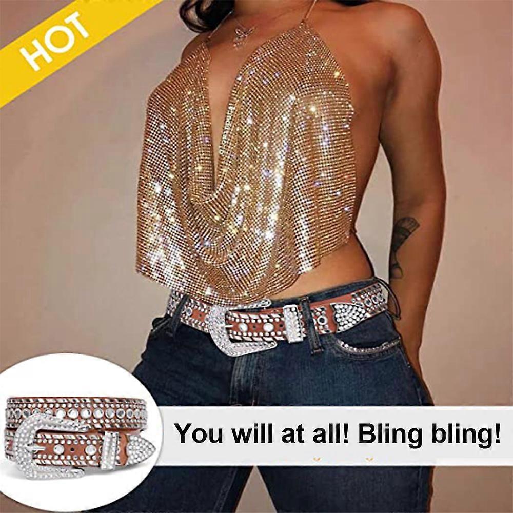 Women's Rhinestone Cowgirl Studded Leather Jeans Belt