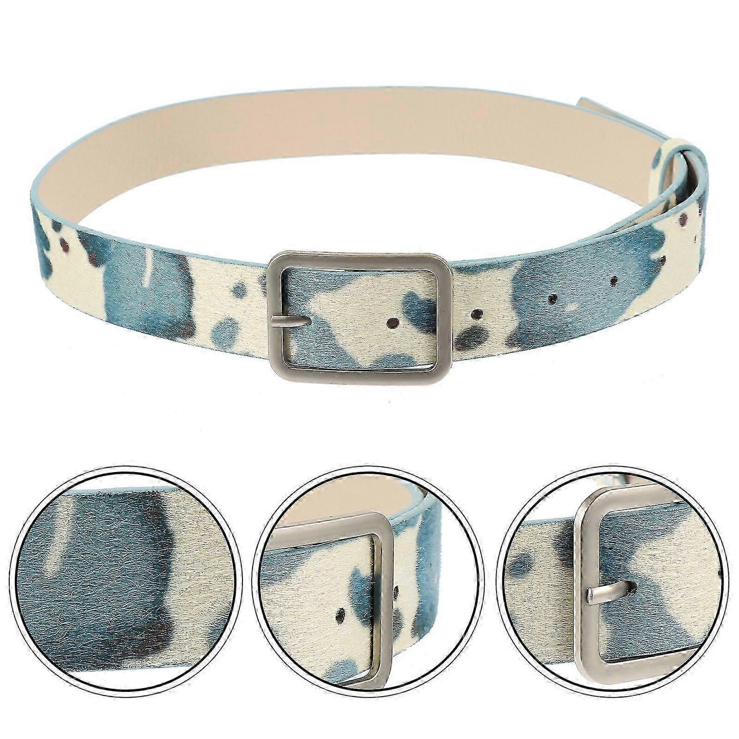 Cow Print Cowgirl Leather Belt for Women, Adjustable Jeans Waist Belt
