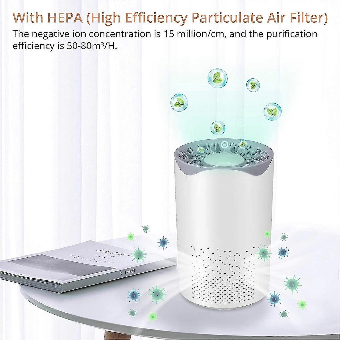Portable HEPA Air Purifier, Quiet 35dB with 1m USB Cable