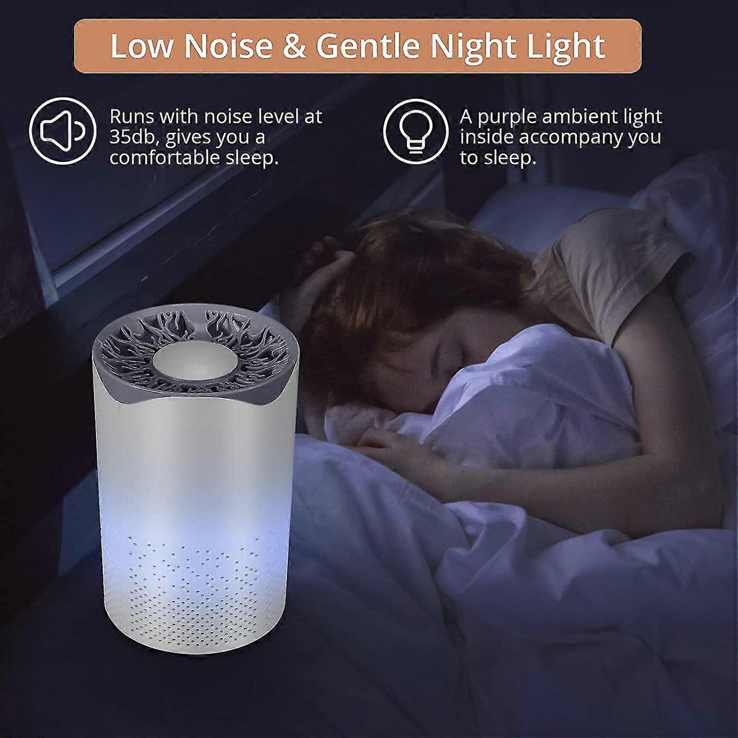 Portable HEPA Air Purifier, Quiet 35dB with 1m USB Cable