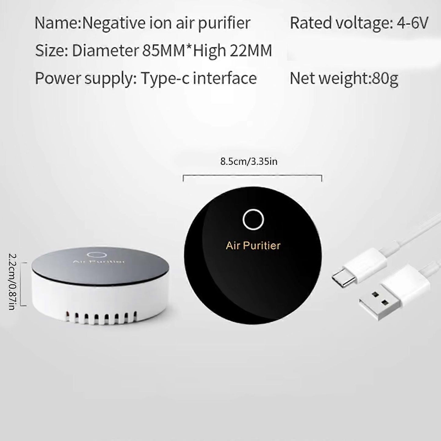 USB Rechargeable Small Air Purifier for Desk & Car, Compact Air Cleaner