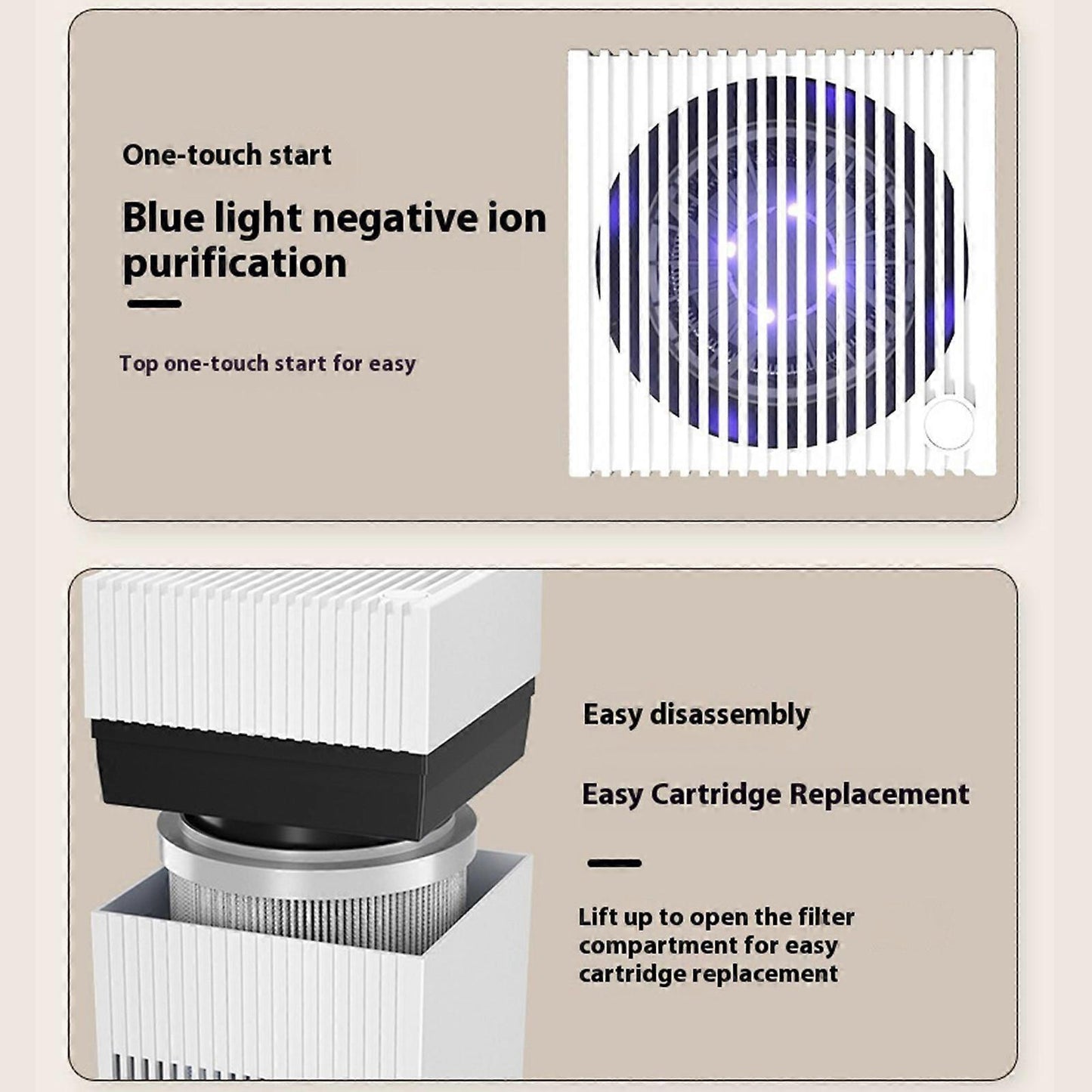 Rechargeable Air Purifier for Kitchen & Car, White Compact Air Cleaner