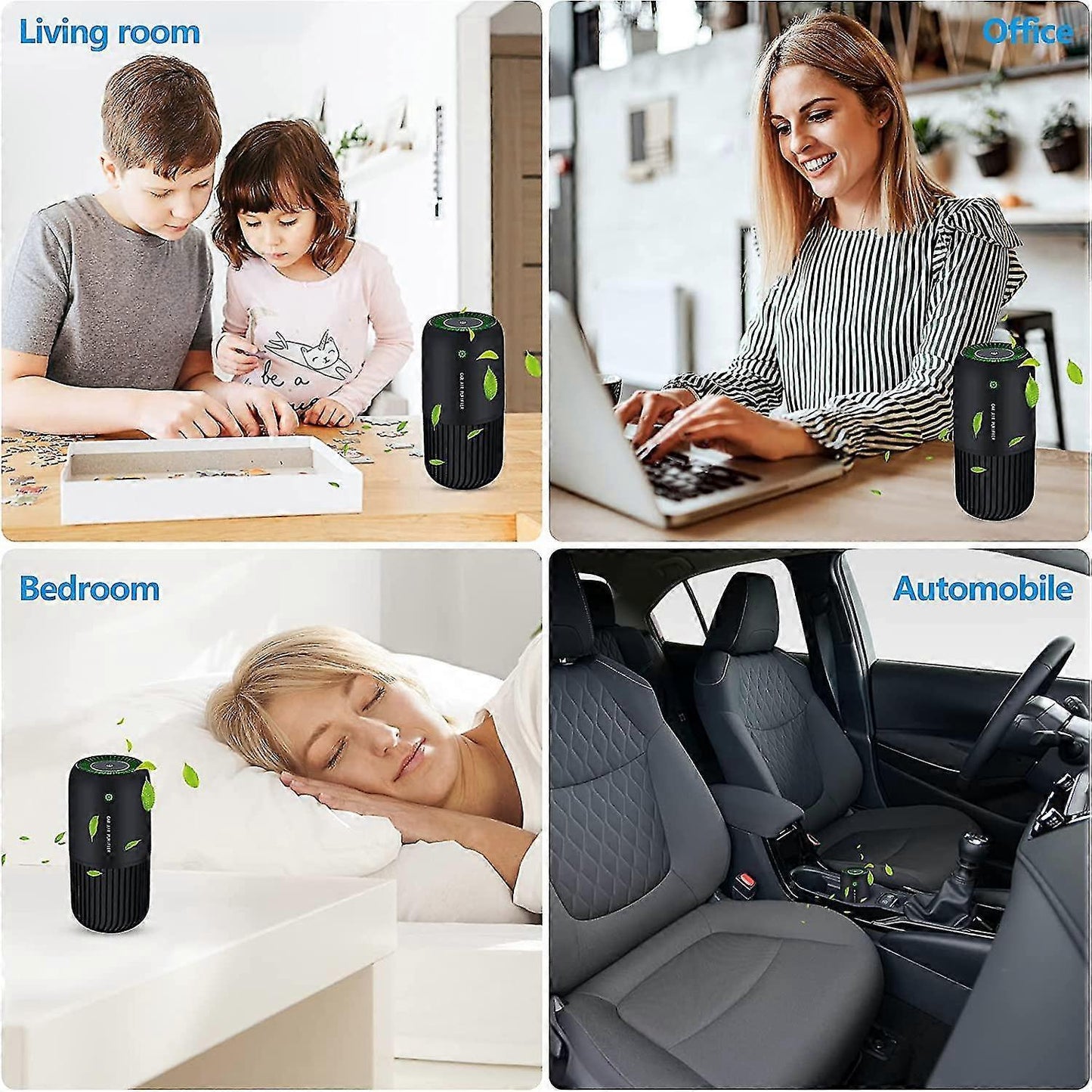Air Purifier with Filter Removes Smoke Dust for Car & Office Use - Black