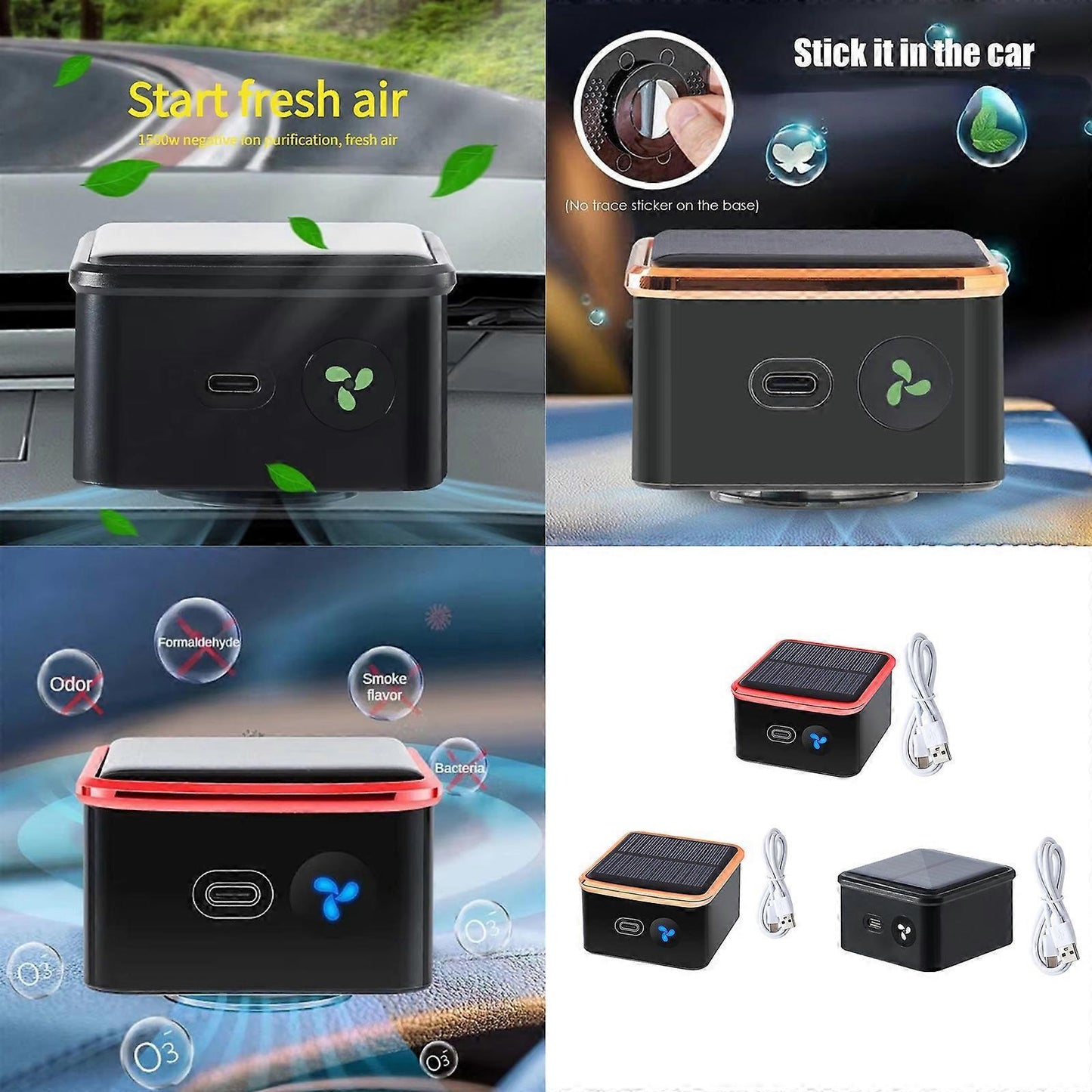 Rechargeable Solar Air Purifier for Desk, Car, Kitchen - Red, ABS Texture