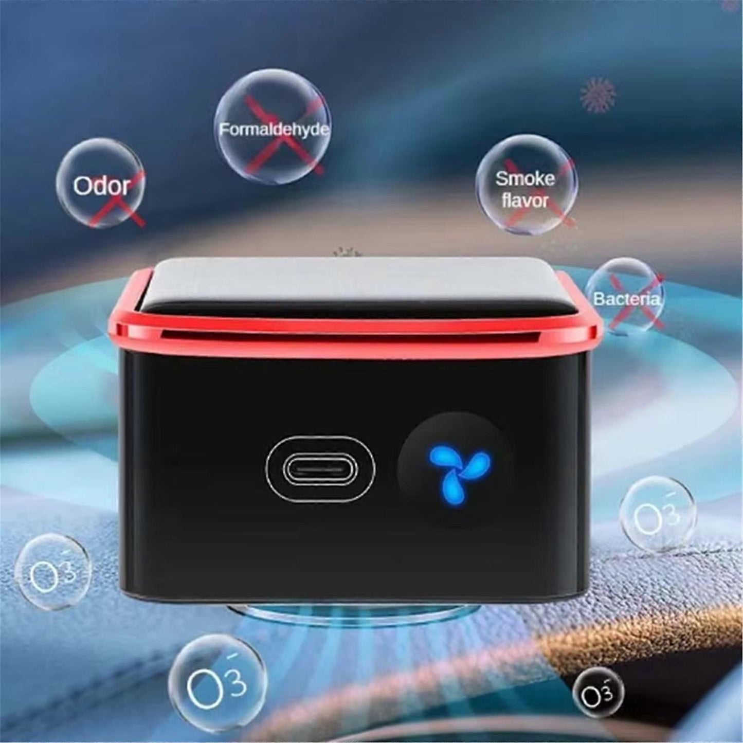 Rechargeable Solar Air Purifier for Desk, Car, Kitchen - Red, ABS Texture