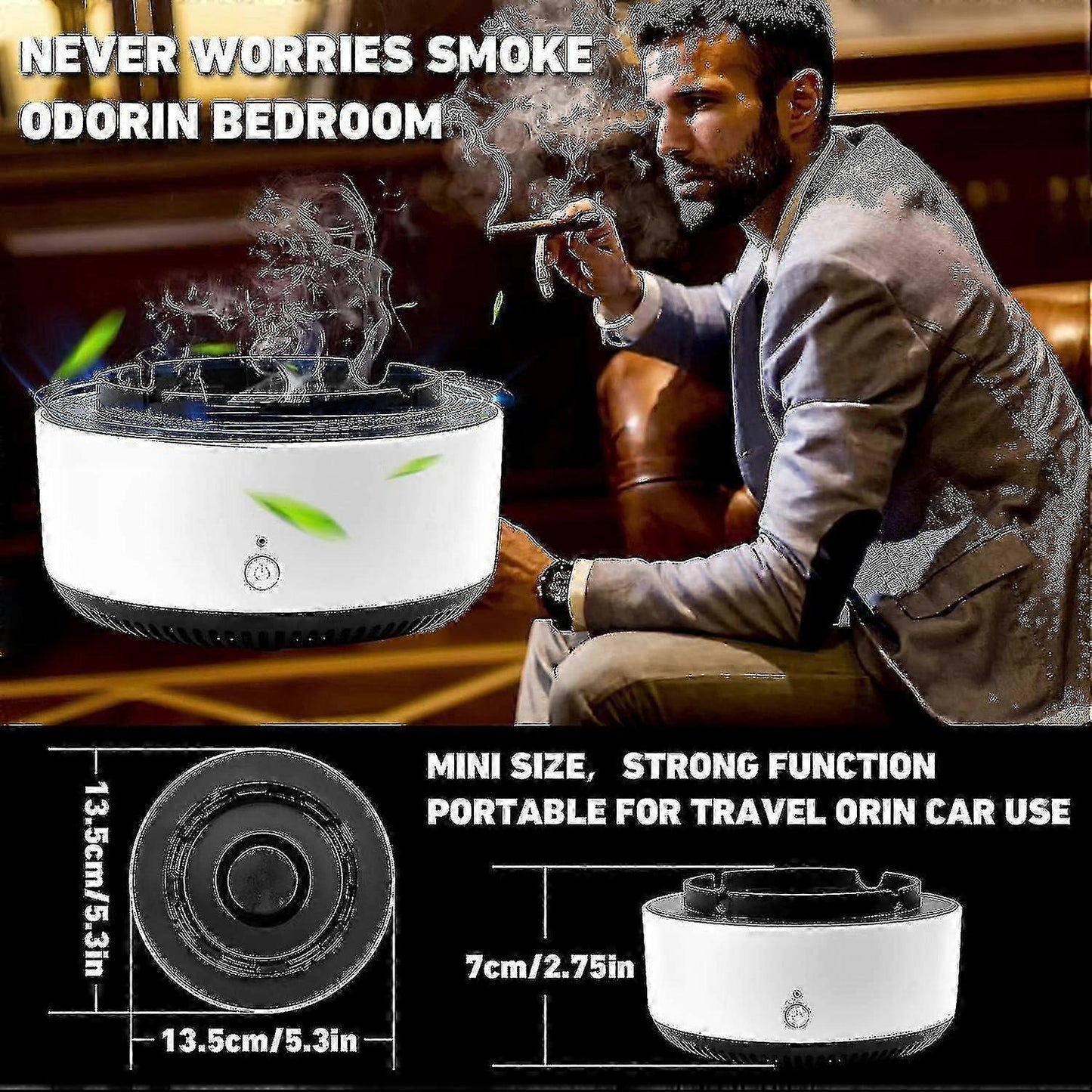 Smokeless Ashtray Air Purifier with Negative Ion for Car & Home Use