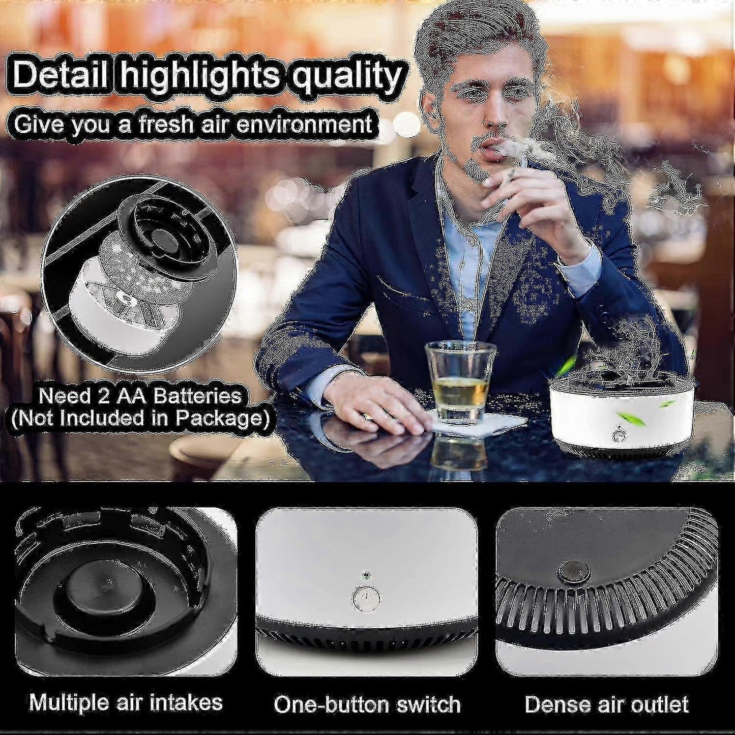 Smokeless Ashtray Air Purifier with Negative Ion for Car & Home Use