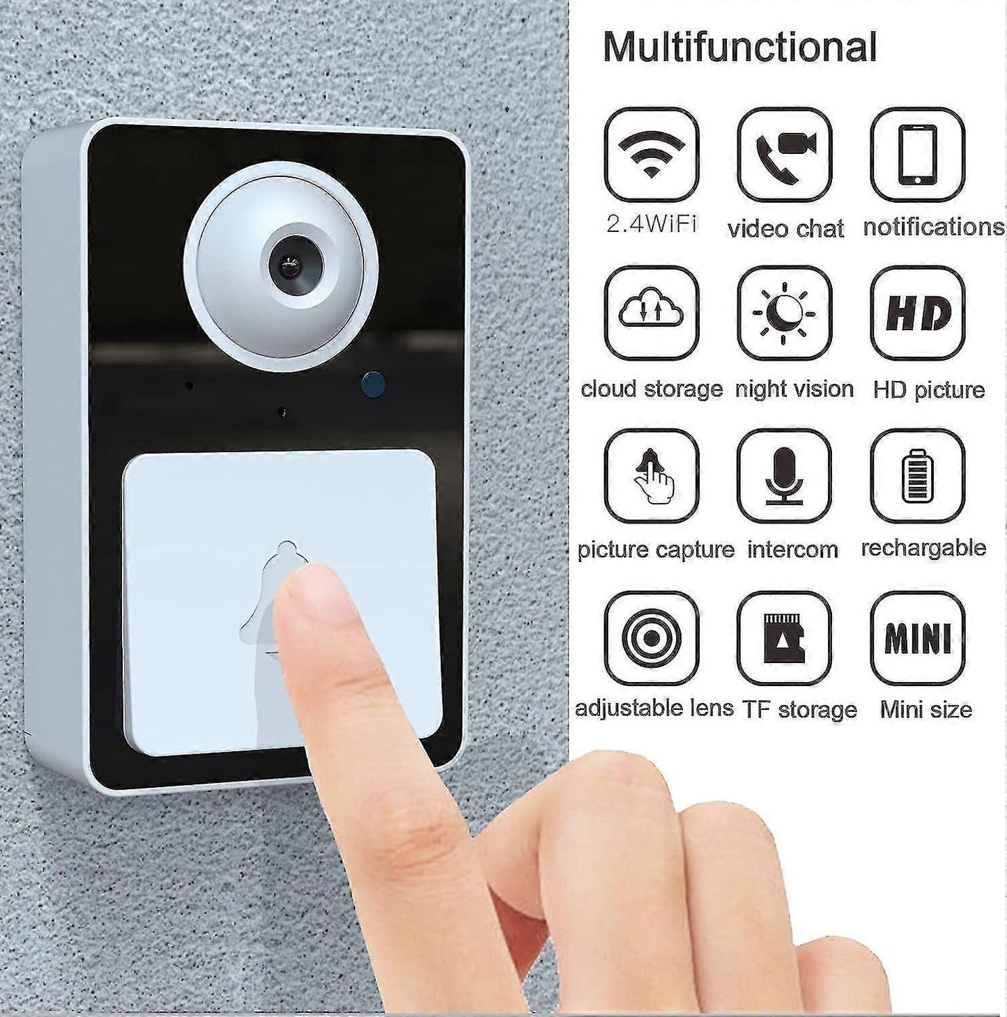 Rechargeable Wireless Video Doorbell Camera, Real-Time View, Cordless