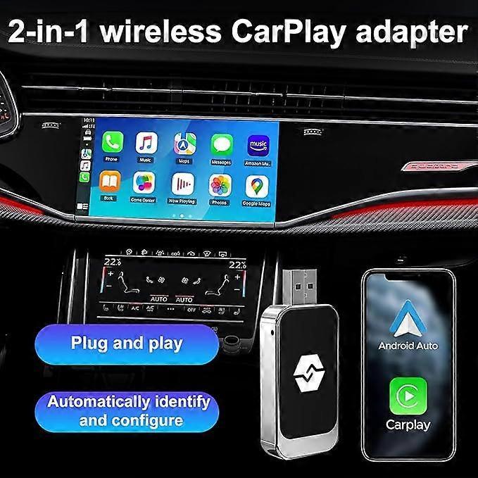2-in-1 Wireless CarPlay Adapter for CarPlay & Android Auto, Plug & Play Dongle