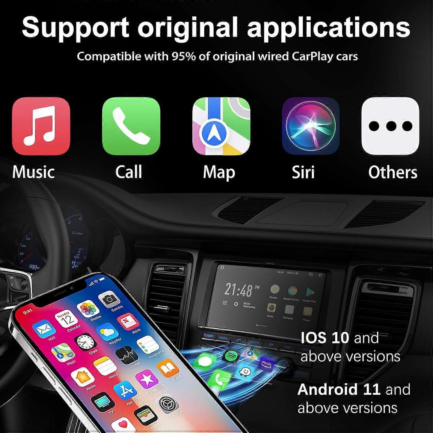 2-in-1 Wireless CarPlay Adapter for CarPlay & Android Auto, Plug & Play Dongle