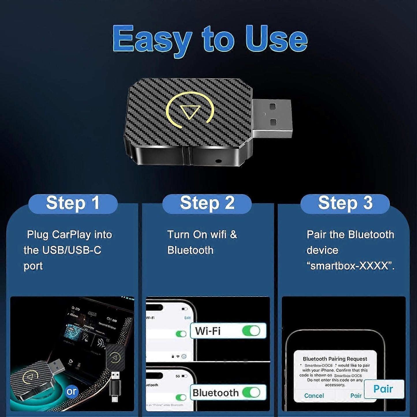 Wireless CarPlay Adapter, Convert Wired CarPlay to Wireless Plug & Play Dongle