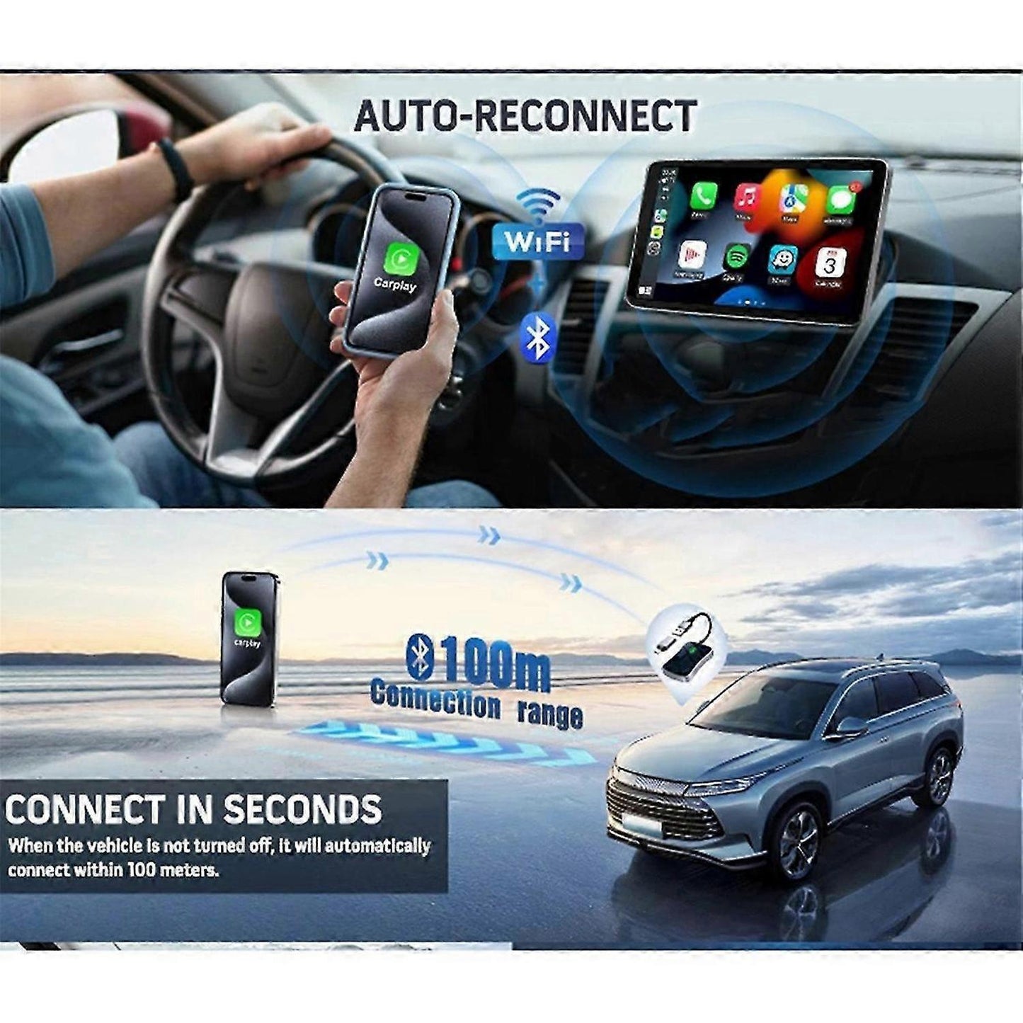 Wireless CarPlay Adapter, Upgrade Wired CarPlay to Wireless Easily