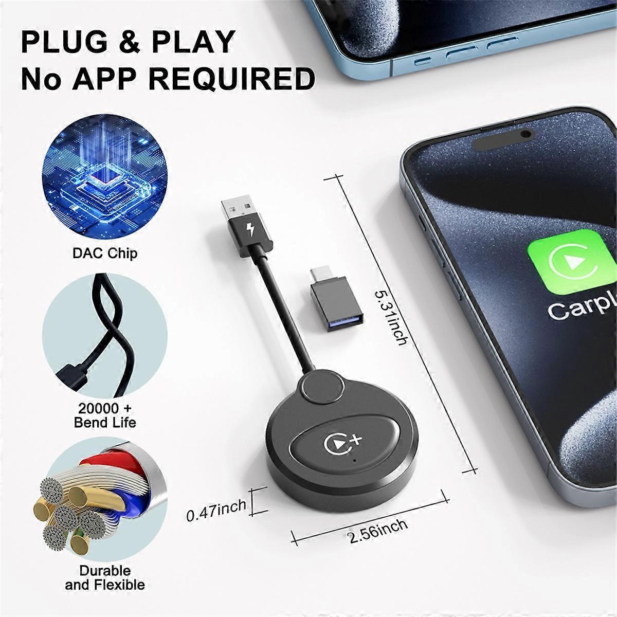Wireless CarPlay Adapter, Compact Plug & Play Upgrade for CarPlay