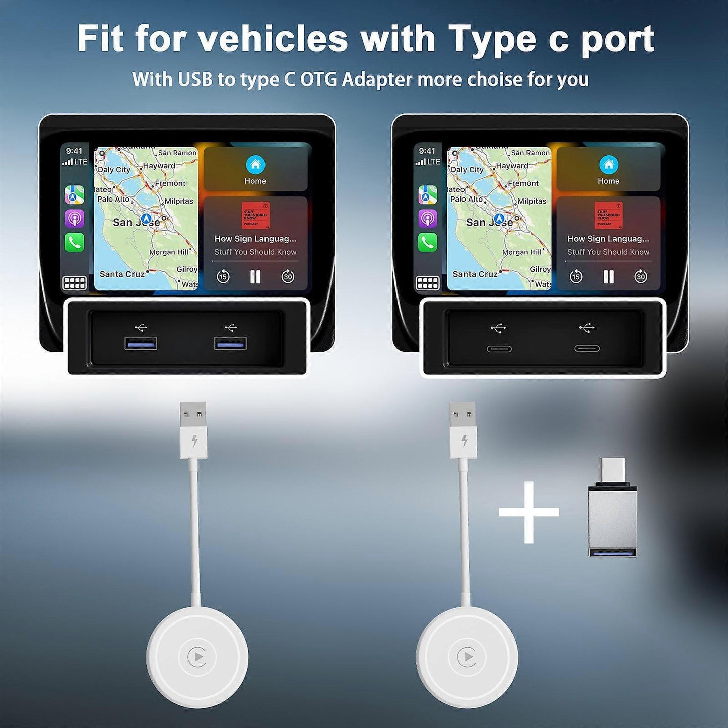 Lightweight Wireless CarPlay Adapter, Portable Wired to Wireless Converter
