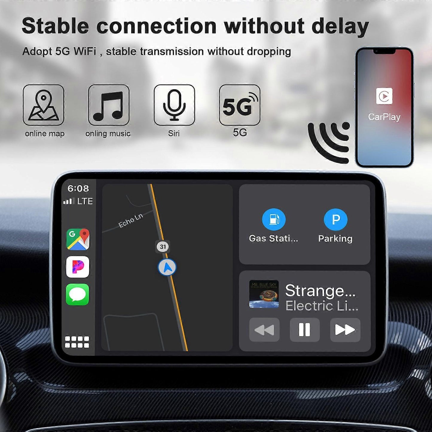 Lightweight Wireless CarPlay Adapter, Portable Wired to Wireless Converter