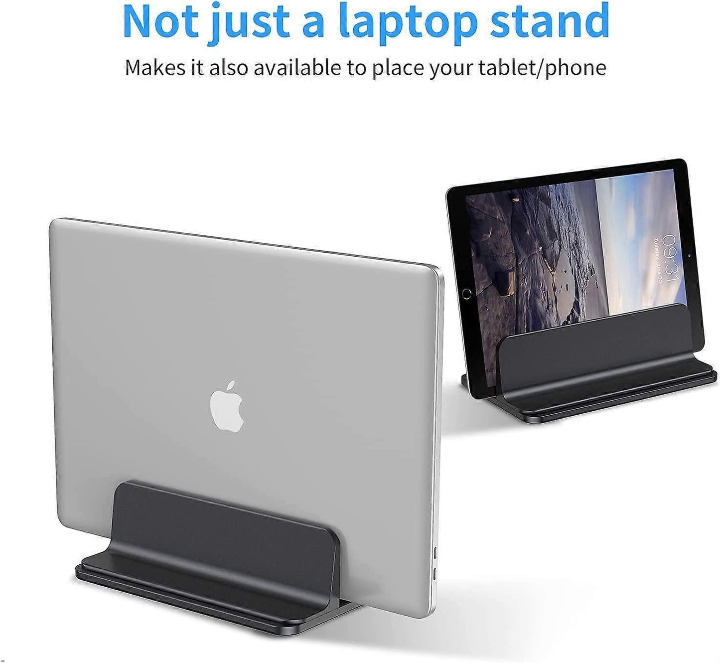 Vertical Aluminum Laptop Stand, Adjustable Desk Holder, Black