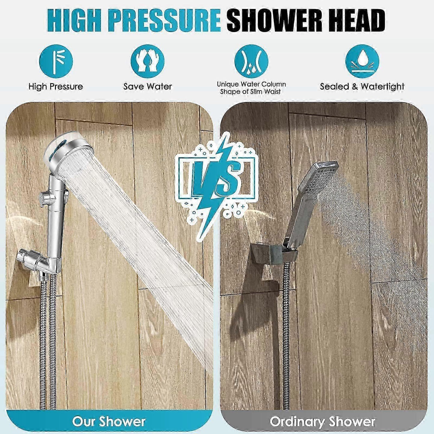 Rotating Propeller Shower Head with Filter, High Pressure & Water Saving