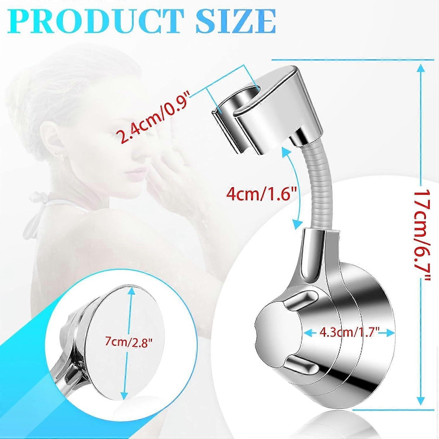 Silver Shower Head Holder, No Drill Wall Mount Bracket