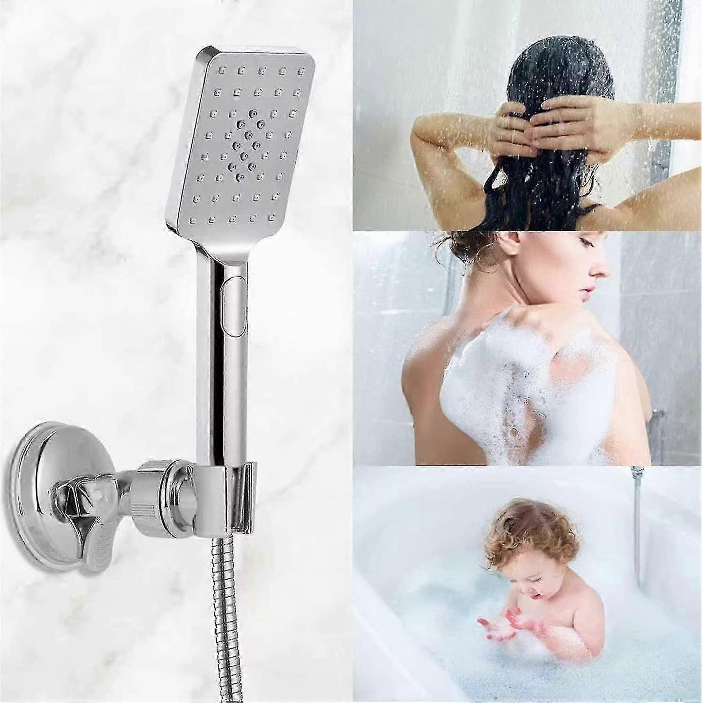 Adjustable Removable Shower Head Holder, No Drill Bracket