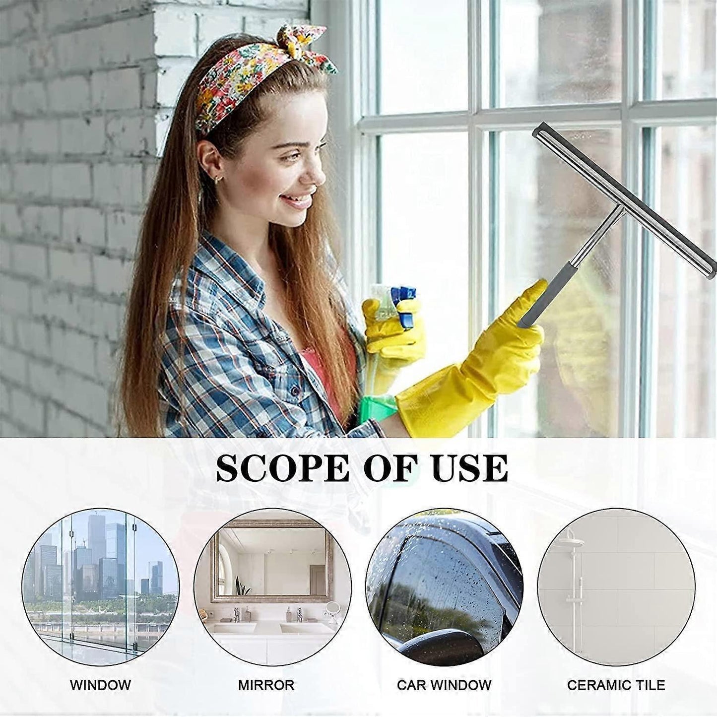 Stainless Steel Silicone Shower Squeegee, Glass Cleaning Tool