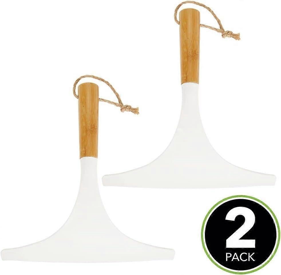 Set of 2 White/Natural Shower Squeegees with Hanging Ring for Glass/Window