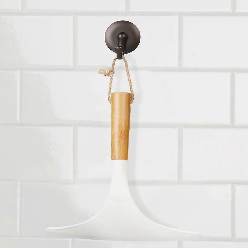 Set of 2 White/Natural Shower Squeegees with Hanging Ring for Glass/Window