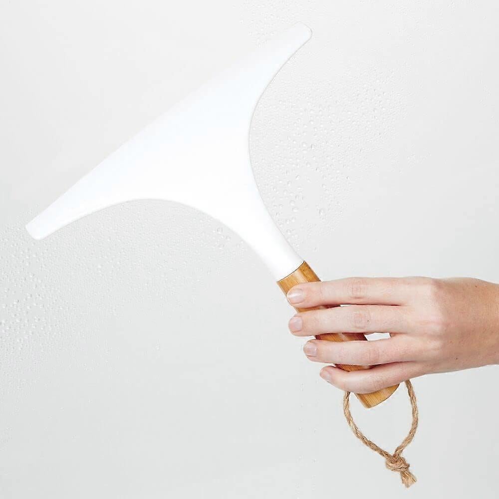 Set of 2 White/Natural Shower Squeegees with Hanging Ring for Glass/Window