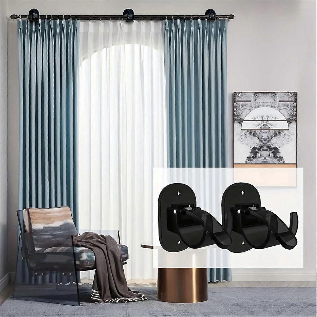 4pcs Curtain Rod Brackets, No-Drill Curtain Rod Holders Hooks