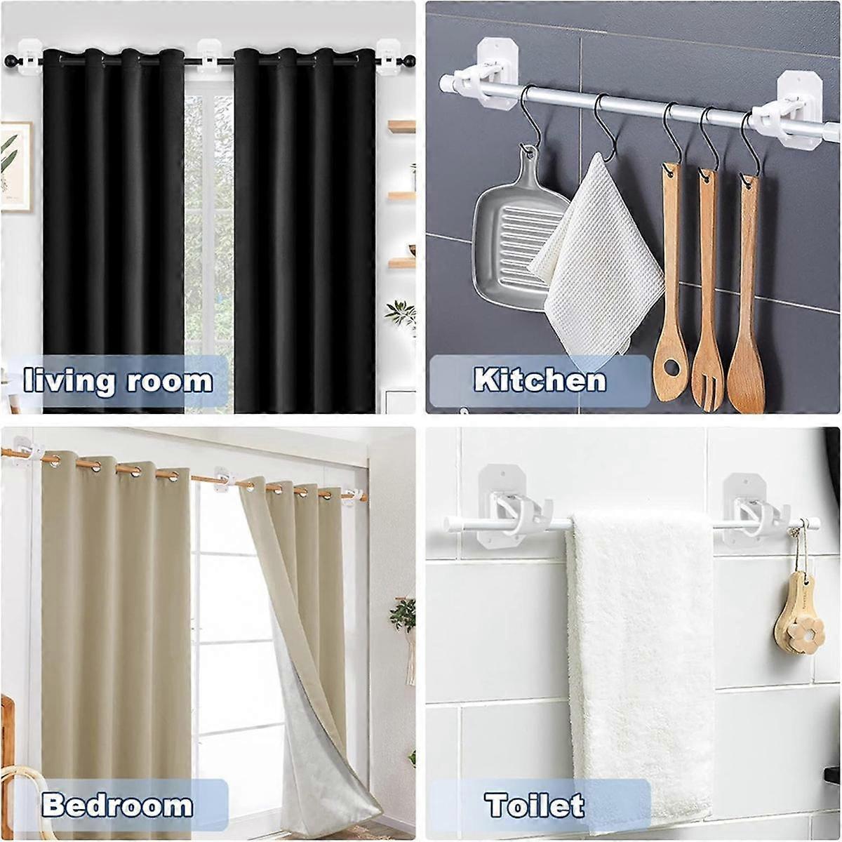 4pcs Curtain Rod Brackets, No-Drill Curtain Rod Holders Hooks