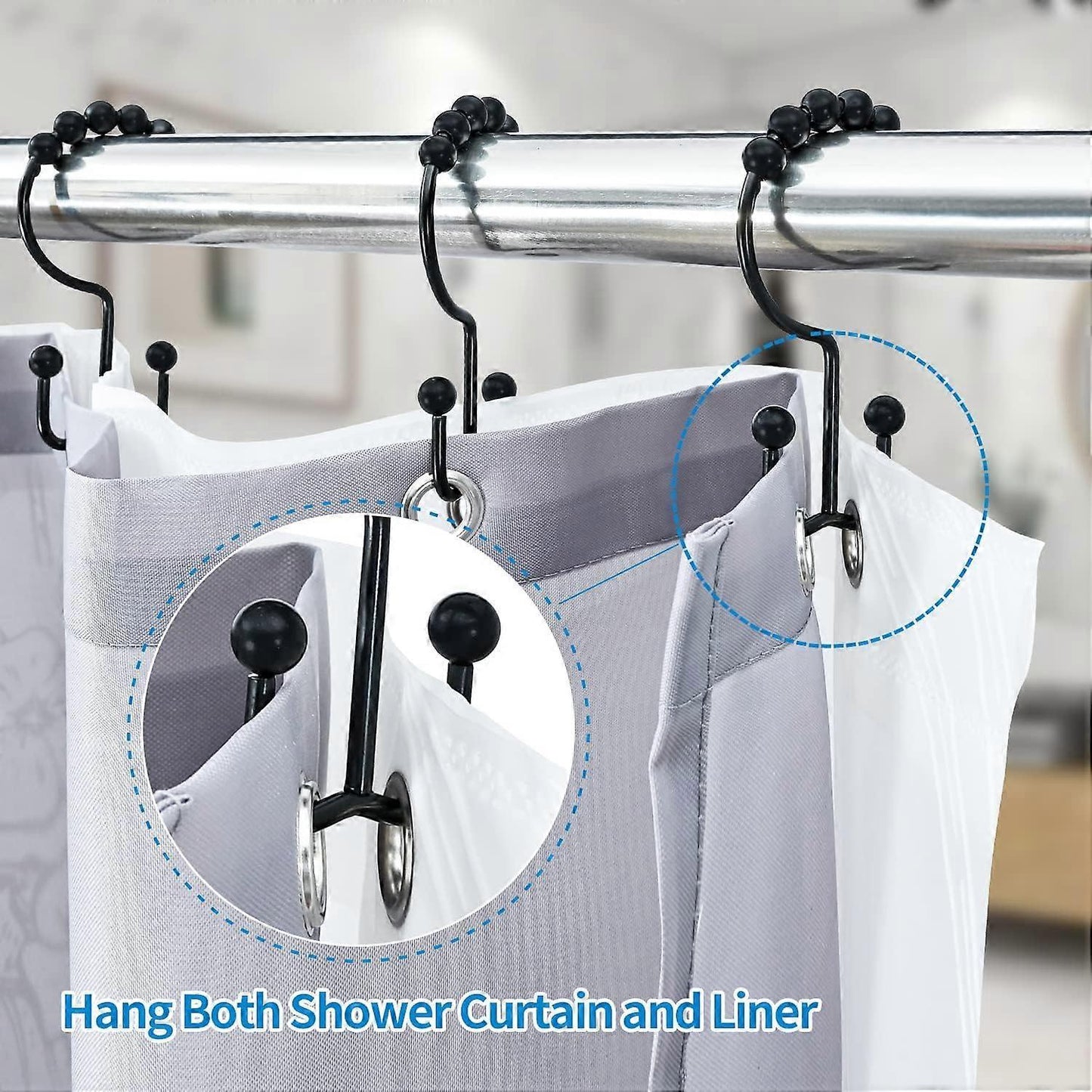 12pcs Double-Sided Metal Shower Curtain Hooks Anti-Rust Sliding Hooks