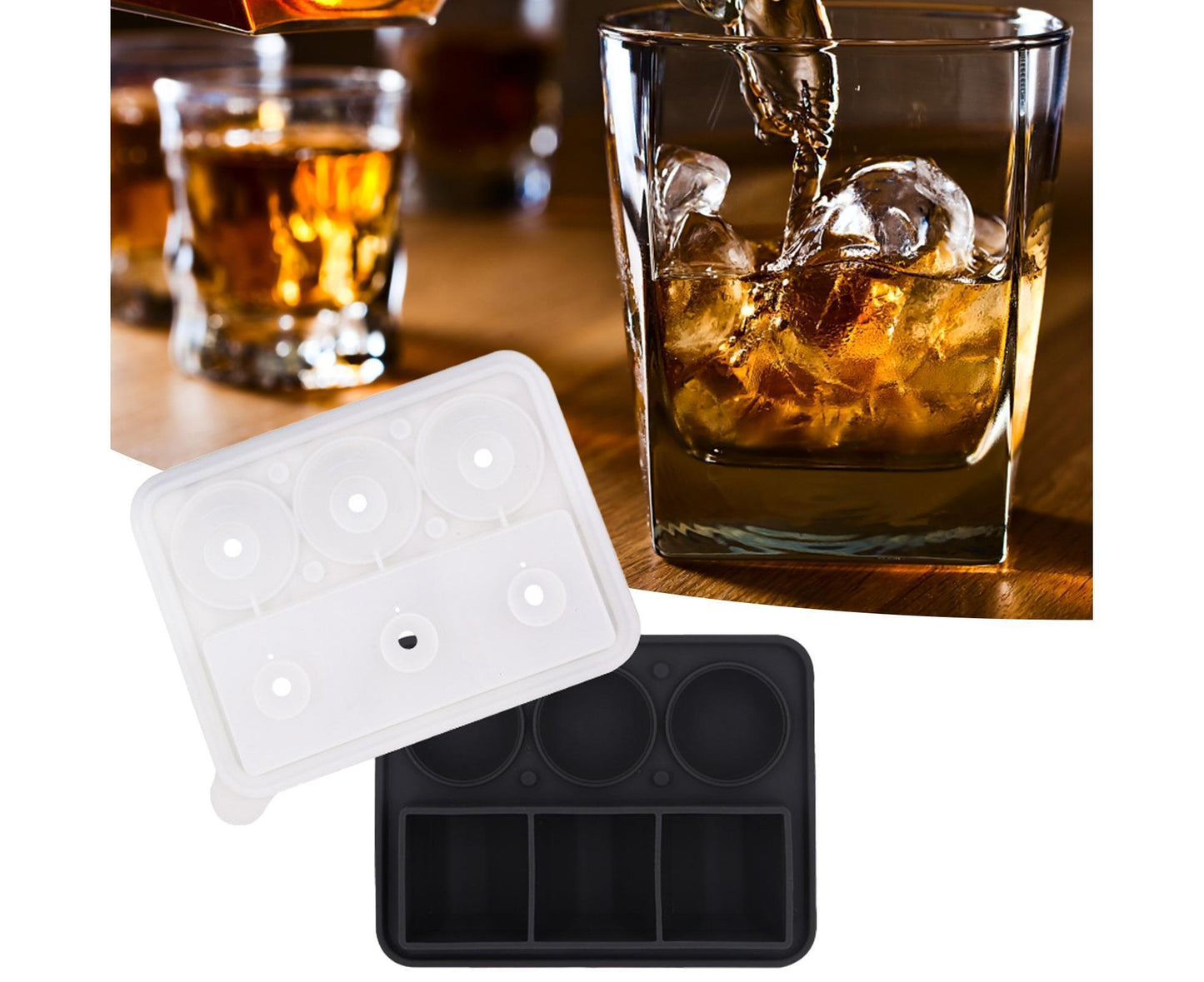 Ice Cube Mold Food Grade Quick Release Silicone Funnel Design Ice Ball Mold for Whiskey-Black
