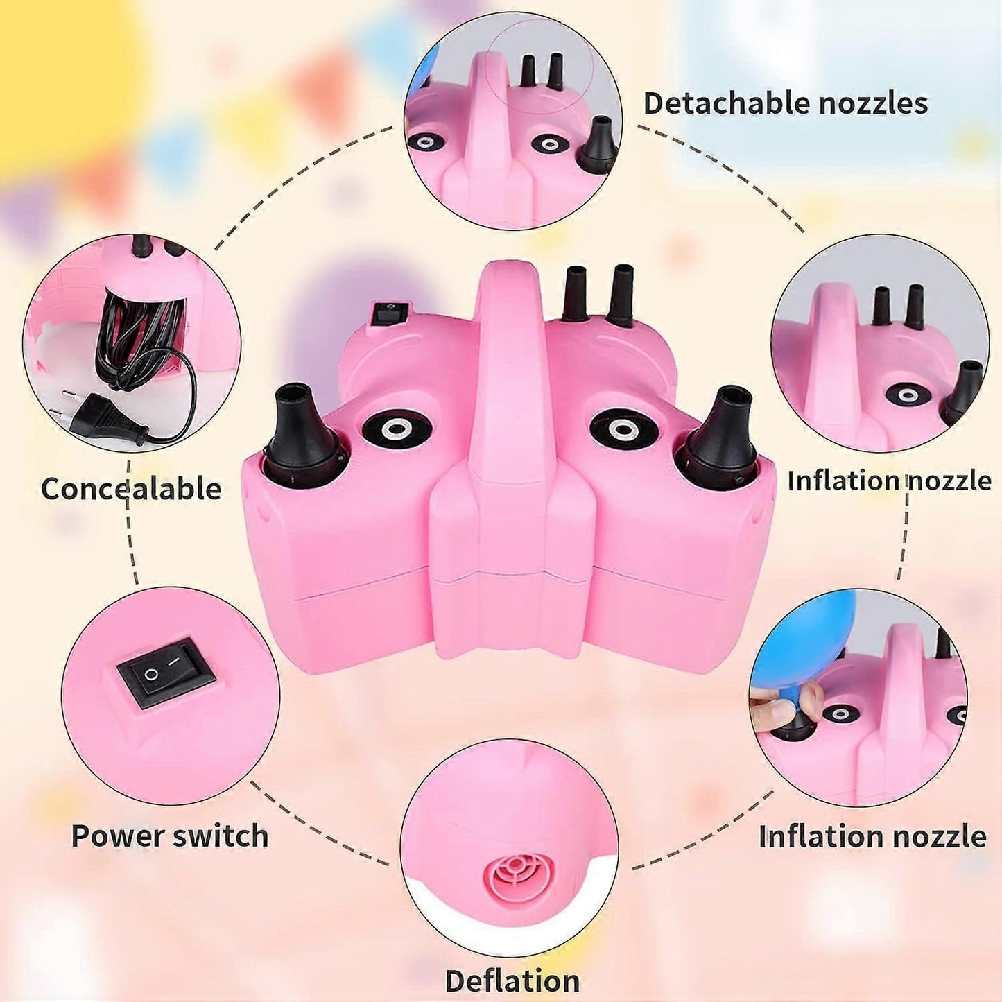 Electric Balloon Pump Double Nozzle Air Inflator for Balloons & Inflatable Beds