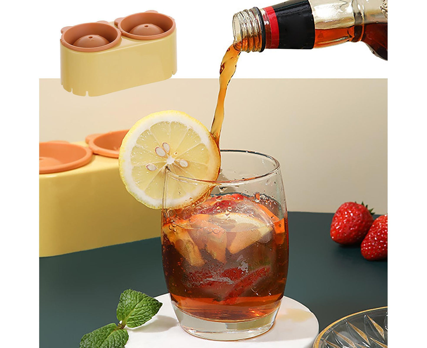 Ice Mould Anti-corrosion Fine Workmanship BPA Free Whiskey Ice Cube Ball DIY Mould for Bar-Yellow
