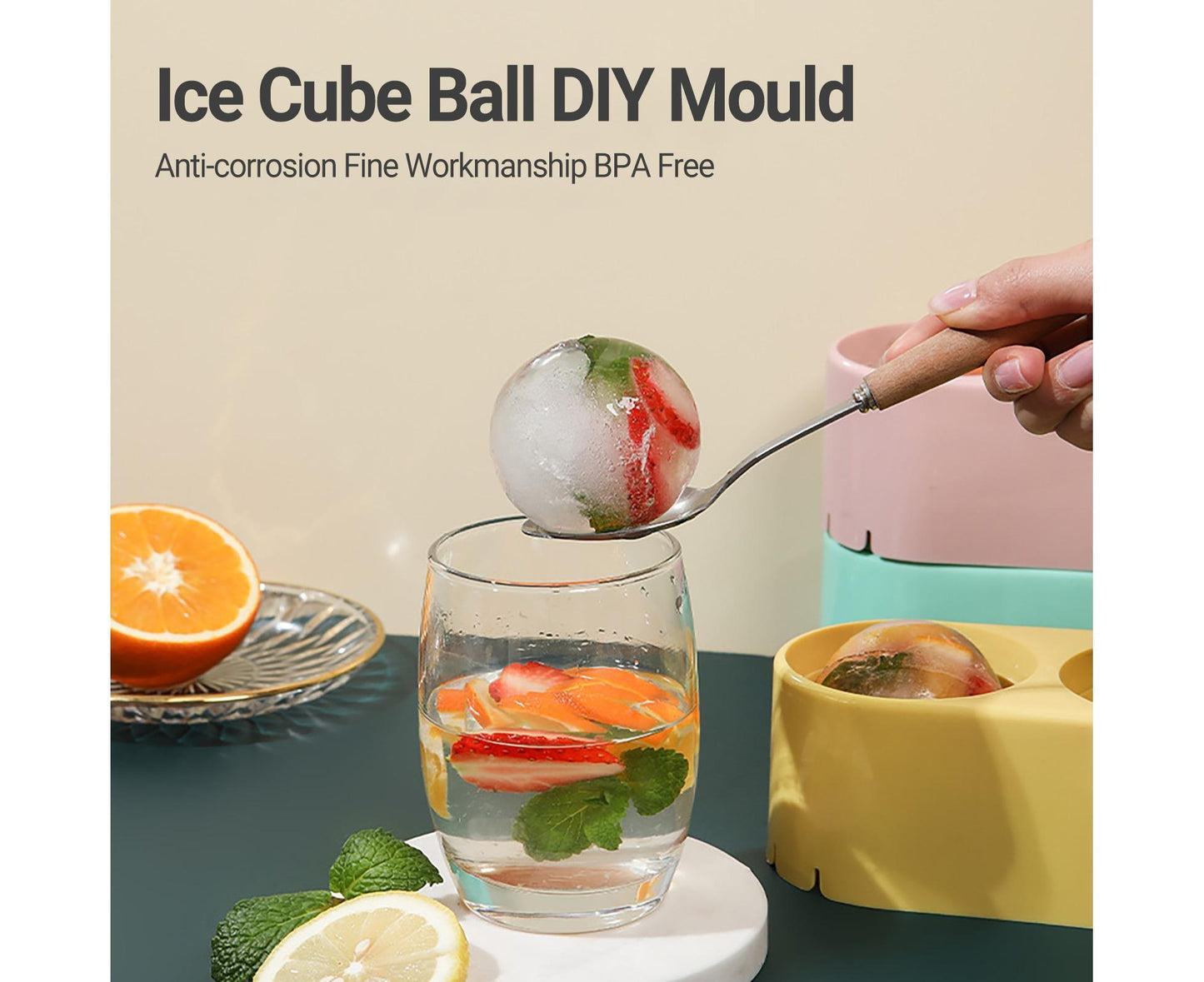 Ice Mould Anti-corrosion Fine Workmanship BPA Free Whiskey Ice Cube Ball DIY Mould for Bar-Yellow