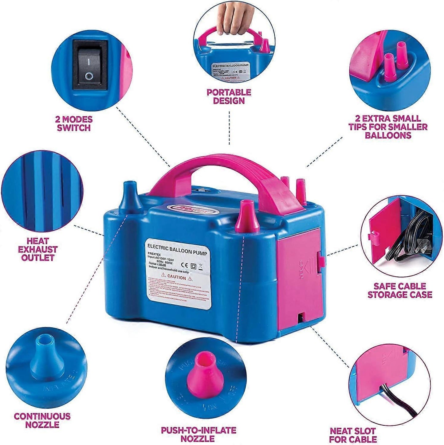 Premium Electric Balloon Pump Double Nozzle Helium-Free Inflator for Parties