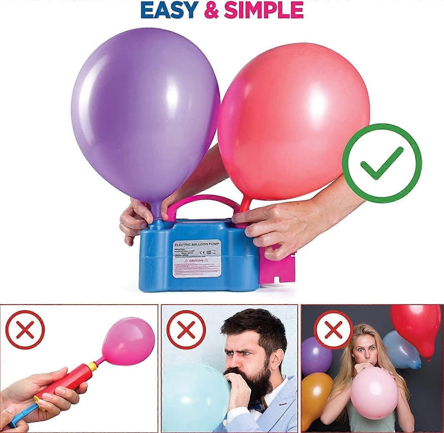 Premium Electric Balloon Pump Double Nozzle Helium-Free Inflator for Parties