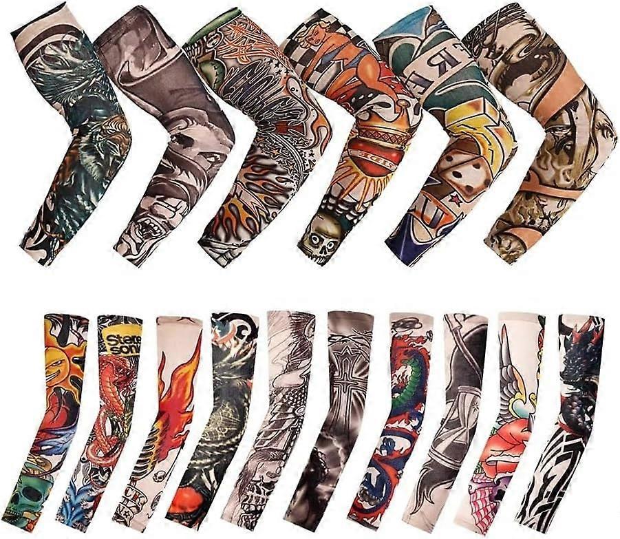 12PCS Flower Tattoo Arm Sleeves UV Cooling Stretch Summer Cover