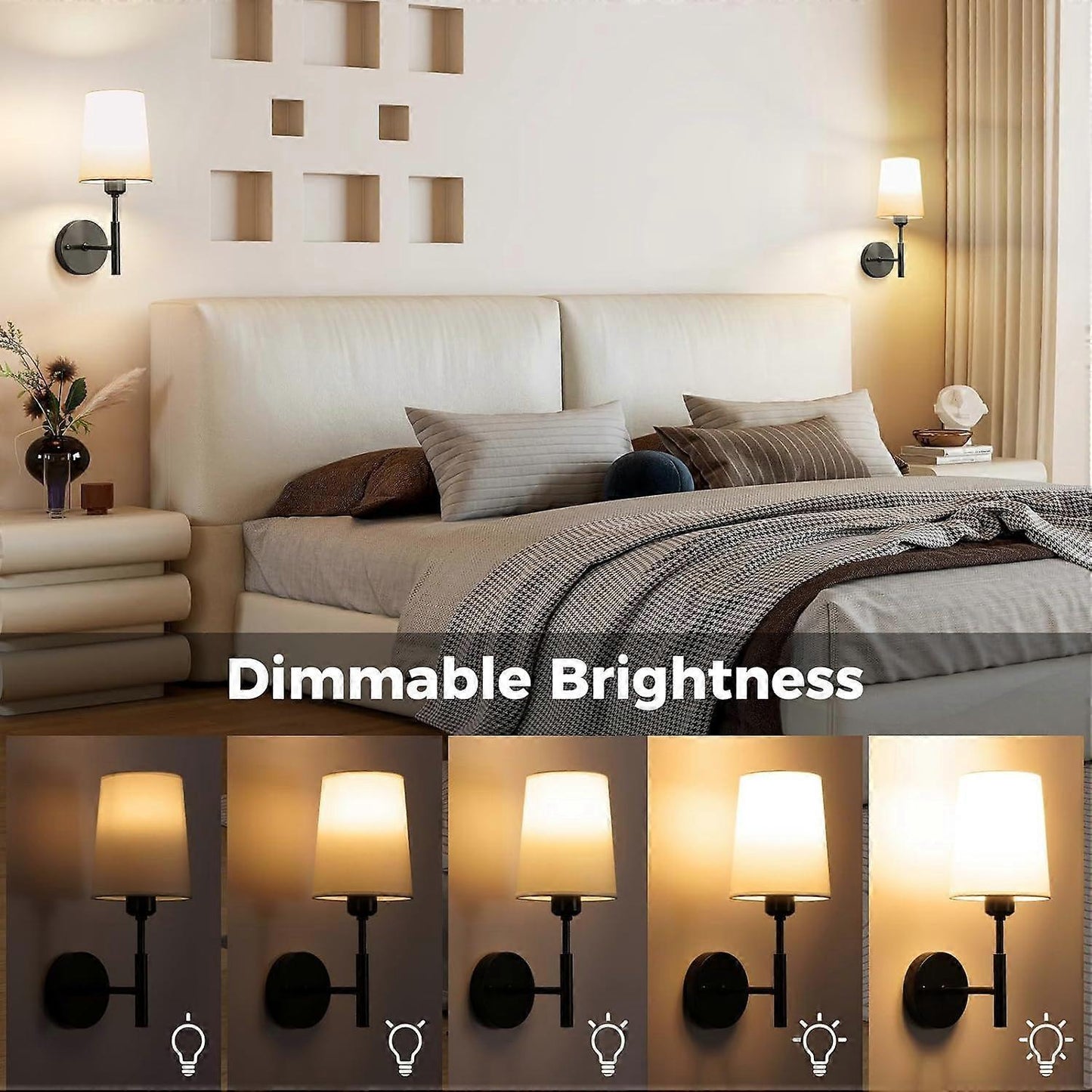 Battery Operated Wall Sconce Set of 2, LED, 13000mAh Rechargeable, Remote Dimmable