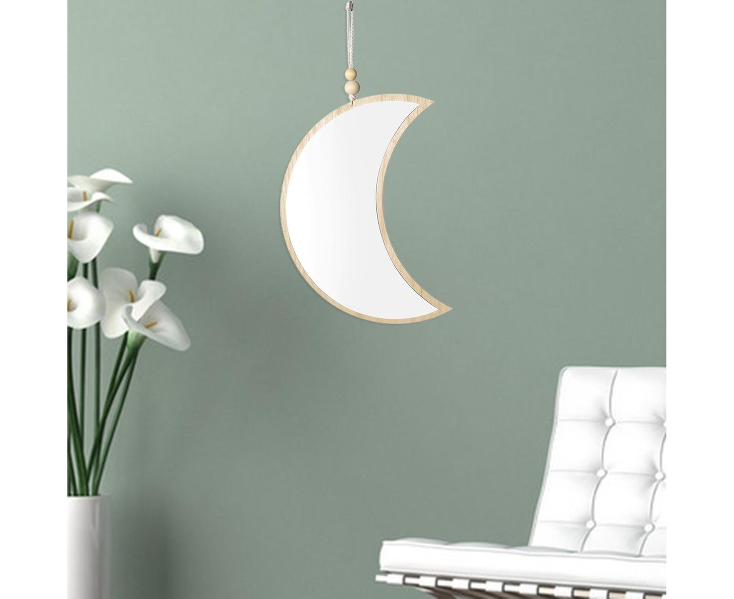 Moon Shape Mirror Decor for Bedroom-Natural