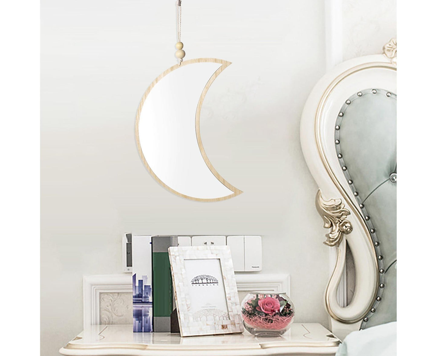 Moon Shape Mirror Decor for Bedroom-Natural