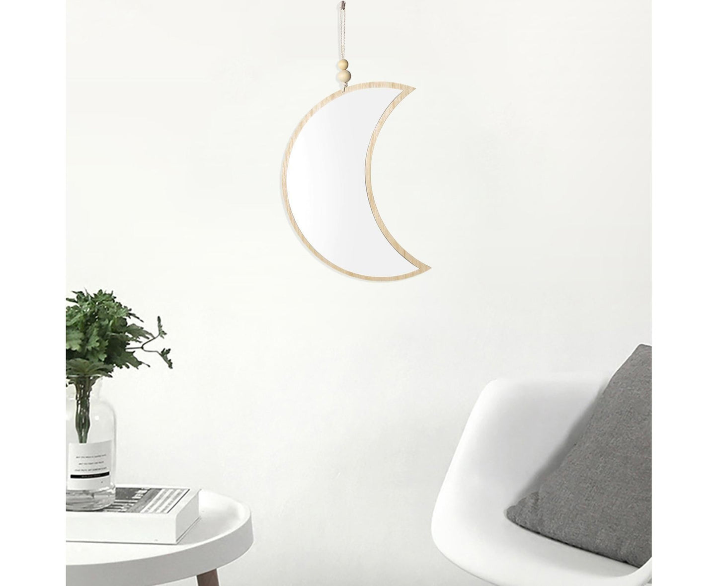 Moon Shape Mirror Decor for Bedroom-Natural