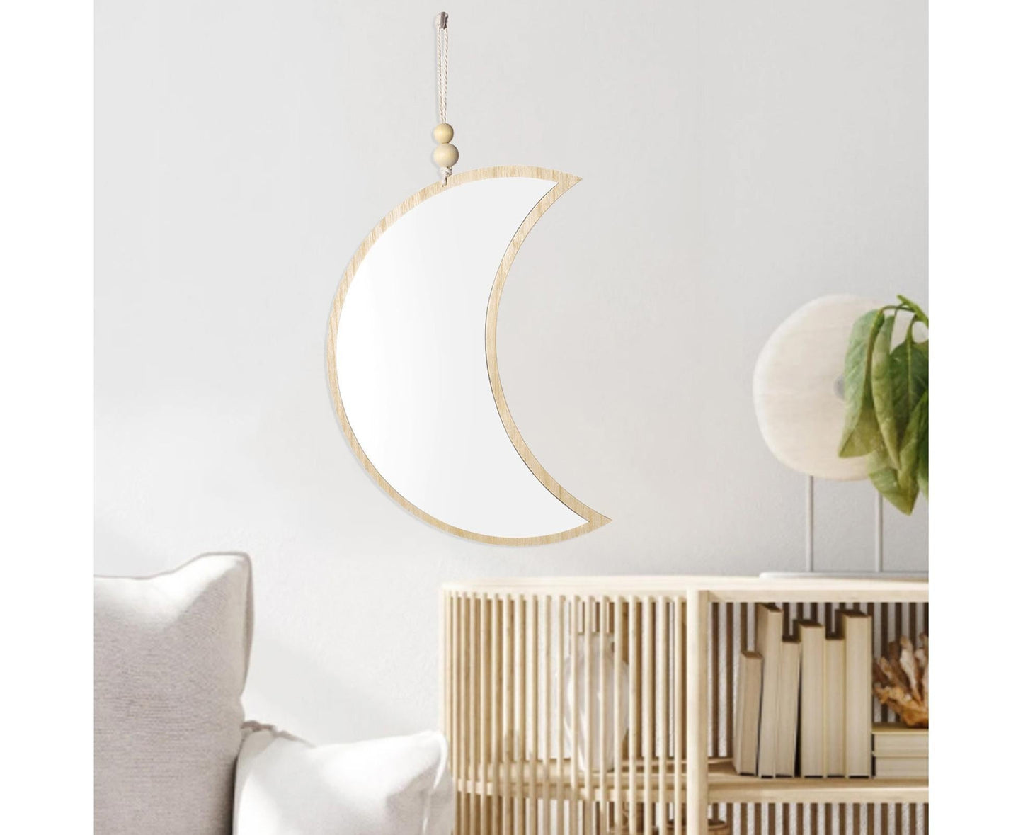 Moon Shape Mirror Decor for Bedroom-Natural